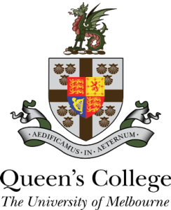 Queen's College Logo - silver crest on white background